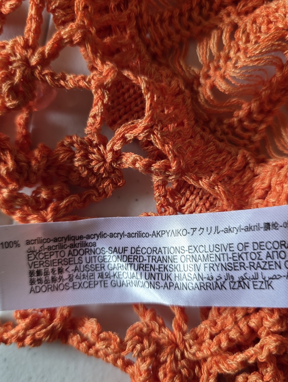 Zara Crochet Knit‎ Crop Top Size L Fringe Tassel Hem Beaded Orange Festival Boho - Picture 10 of 11